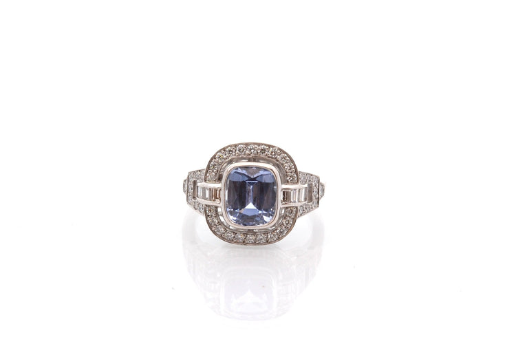 Bague 53 Bague vintage en platine avec saphir de Ceylan et diamants 58 Facettes 25831-27264