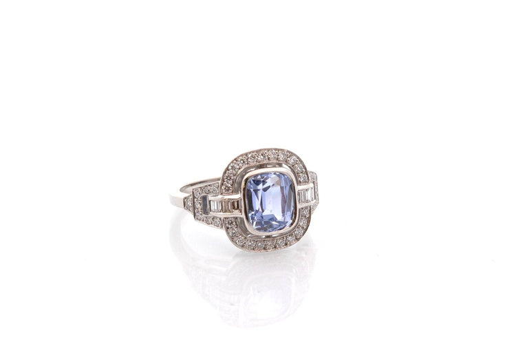 Bague 53 Bague vintage en platine avec saphir de Ceylan et diamants 58 Facettes 25831-27264