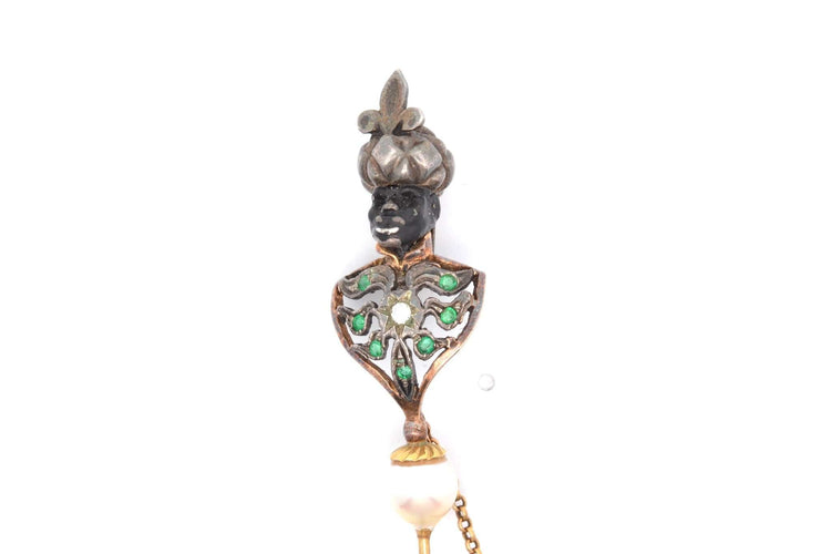 Broche Épingle à chapeau ancienne en or 18k, argent et pierres 58 Facettes 27303