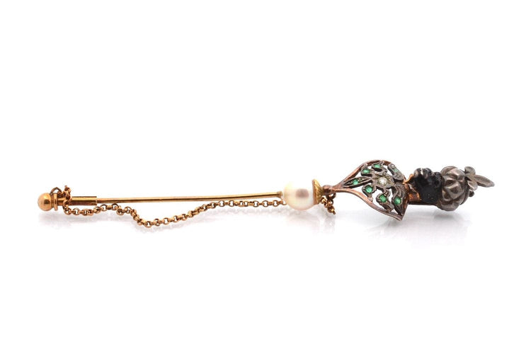 Broche Épingle à chapeau ancienne en or 18k, argent et pierres 58 Facettes 27303