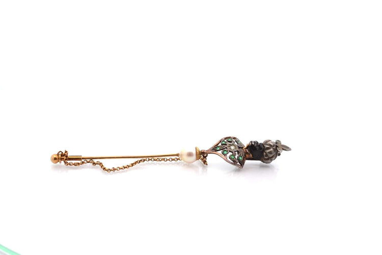 Broche Épingle à chapeau ancienne en or 18k, argent et pierres 58 Facettes 27303