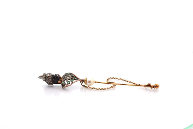 Broche Épingle à chapeau ancienne en or 18k, argent et pierres 58 Facettes 27303
