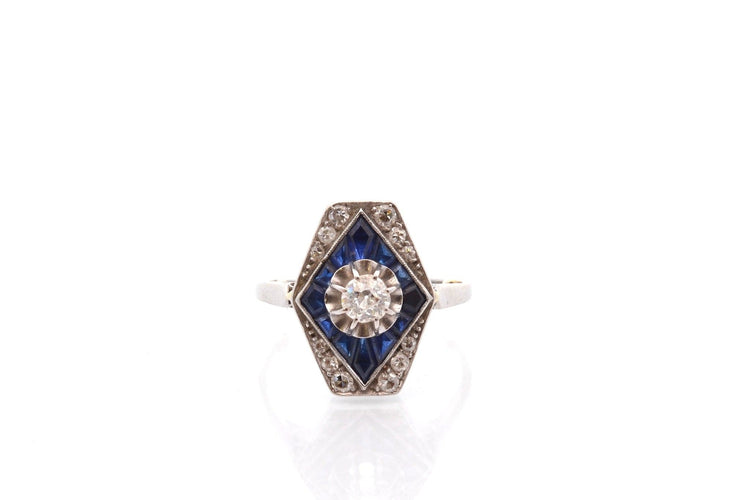 Bague 51.5 Bague Art déco en or blanc 18k avec diamants et saphirs 58 Facettes 27307