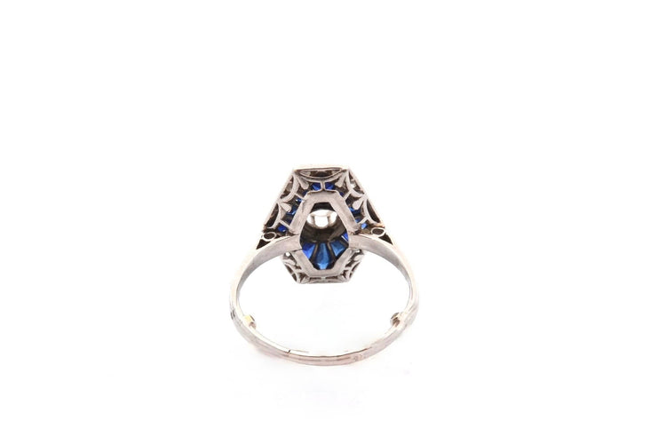 Bague 51.5 Bague Art déco en or blanc 18k avec diamants et saphirs 58 Facettes 27307