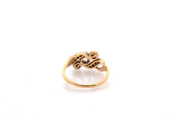 Bague 54 Bague ancienne en or 18k avec perles de culture et diamants 58 Facettes 27309