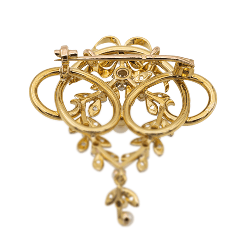 Broche Broche Art nouveau en or jaune, blanc et rose 18 carats avec perles et diamants 58 Facettes 2734285CN