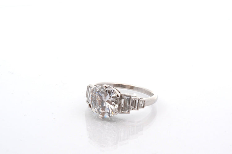 Bague 53 Bague en platine avec diamant 2,55 ct et diamants baguette 58 Facettes 27343B-27440