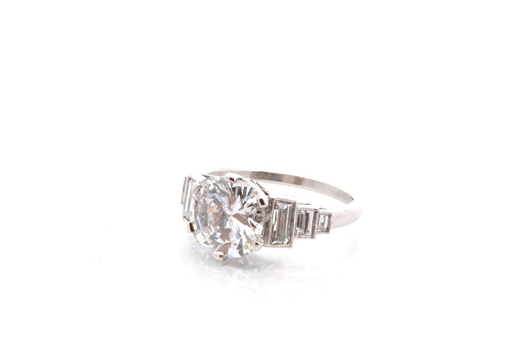 Bague 53 Bague en platine avec diamant 2,55 ct et diamants baguette 58 Facettes 27343B-27440