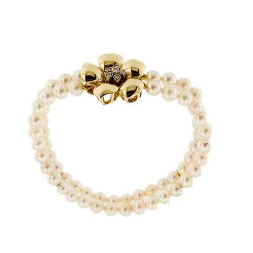 Bracelet Bracelet double rang de perles et diamants en or jaune 18 carats 58 Facettes 27351