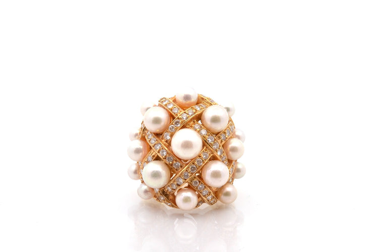 Bague 49 Bague en or 18k avec perles de culture et diamants 58 Facettes 27398