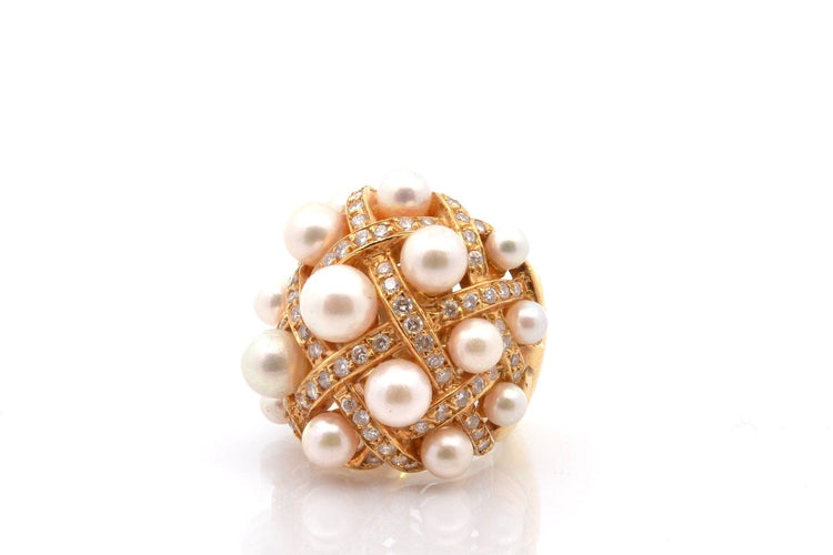 Bague 49 Bague en or 18k avec perles de culture et diamants 58 Facettes 27398