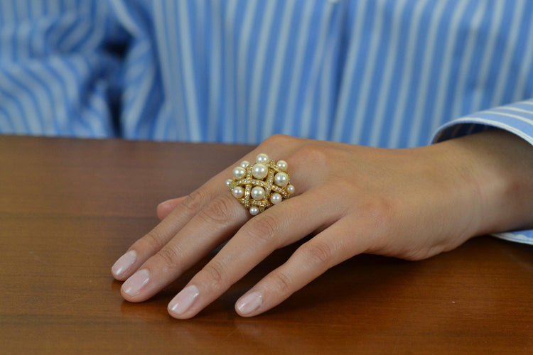 Bague 49 Bague en or 18k avec perles de culture et diamants 58 Facettes 27398