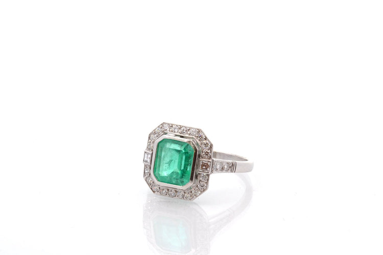 Bague 53 Bague Art déco en platine avec émeraude 1,93 ct et diamants 58 Facettes 27455-27179