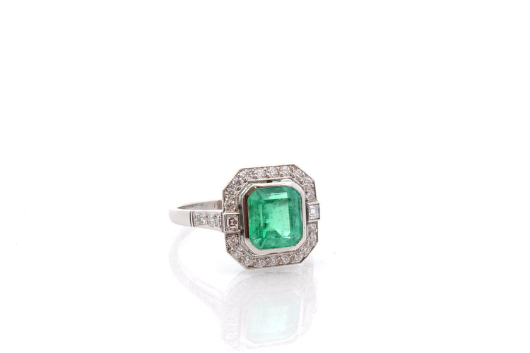 Bague 53 Bague Art déco en platine avec émeraude 1,93 ct et diamants 58 Facettes 27455-27179