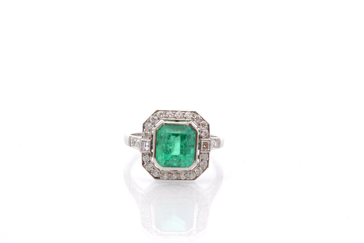 Bague 53 Bague Art déco en platine avec émeraude 1,93 ct et diamants 58 Facettes 27455-27179