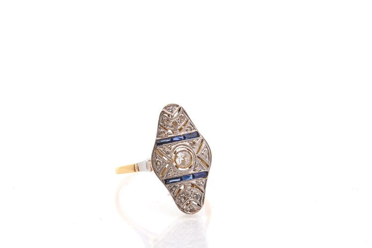Bague 55 Bague Art déco en or 18k et platine, diamants et saphirs 58 Facettes 27483