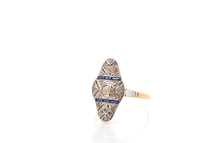 Bague 55 Bague Art déco en or 18k et platine, diamants et saphirs 58 Facettes 27483
