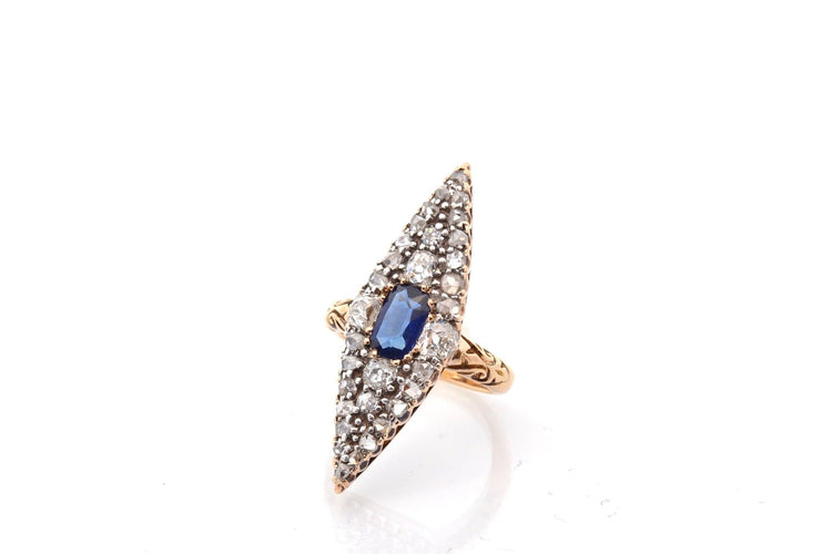 Bague 49 Bague marquise ancienne en or 18k, saphir et diamants 58 Facettes 27625