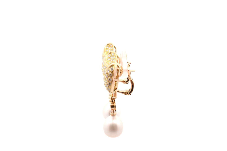Boucles d'oreilles Boucles d’oreilles en or jaune 18k, diamants et perles de culture 58 Facettes 27637
