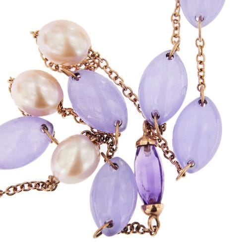 Collier MIMI - Collier en or rose 18 ct avec améthystes, jade et perles 58 Facettes 27753