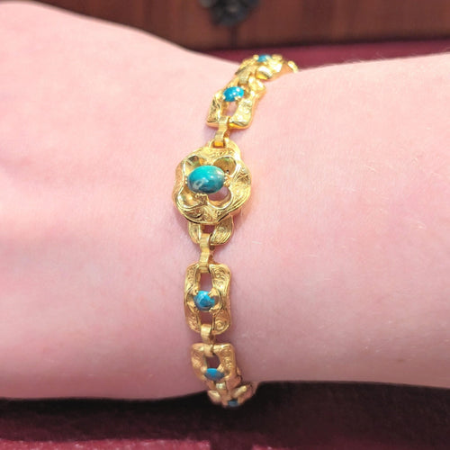Bracelet Bracelet en or jaune 18 carats et turquoises 58 Facettes 27765
