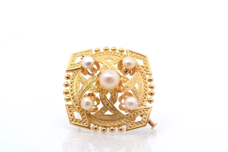Broche Broche ancienne en or jaune 18k et perles fines 58 Facettes 27815