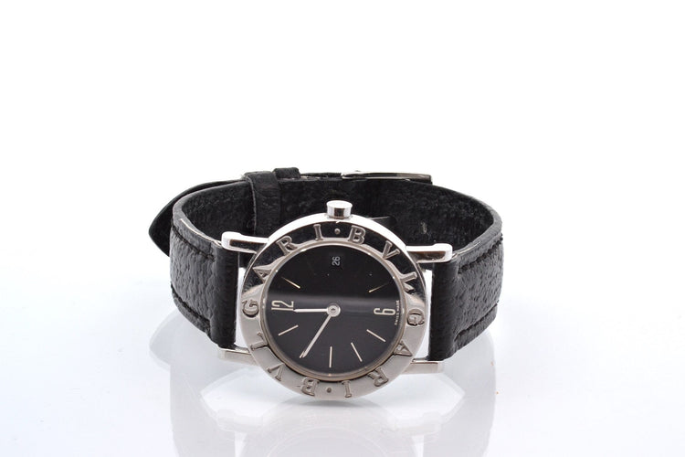 Montre Bvlgari - Montre en acier, mouvement quartz, bracelet cuir 58 Facettes 27876