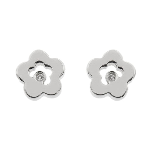 Boucles d'oreilles Boucles d’oreilles fleur - Puces en or blanc 18 carats et diamants 58 Facettes 27897