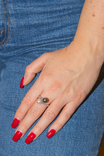 Bague 55 Bague en or blanc 18 carats avec perles de Tahiti et diamants 58 Facettes 2819765CN