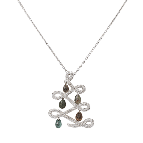 Collier Collier pendentif sapin en or blanc 18 carats, saphirs et diamants 58 Facettes 2820739CN