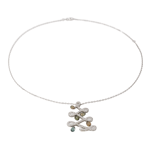 Collier Collier pendentif sapin en or blanc 18 carats, saphirs et diamants 58 Facettes 2820739CN