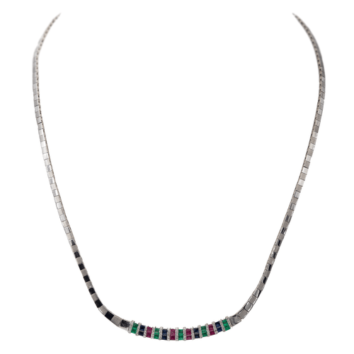Collier Collier Or blanc Emeraude, Saphir, Rubis 58 Facettes 2834270CN
