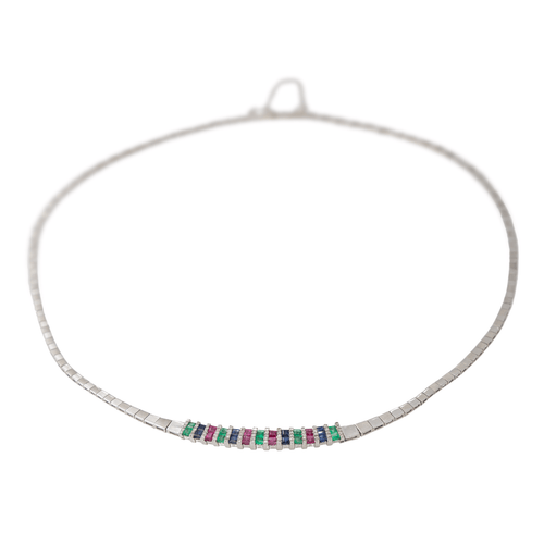 Collier Collier Or blanc Emeraude, Saphir, Rubis 58 Facettes 2834270CN