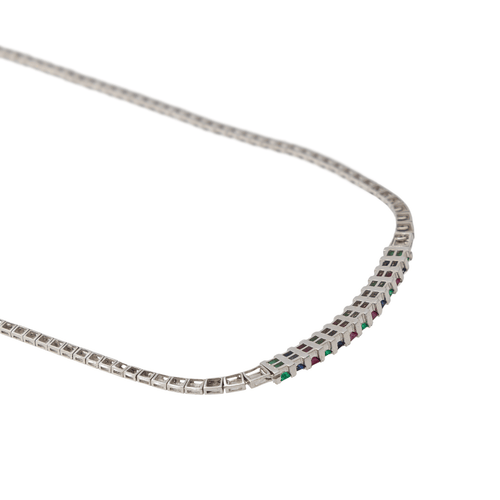 Collier Collier en or blanc 18 carats avec émeraudes, saphirs, rubis et diamants 58 Facettes 2834270CN