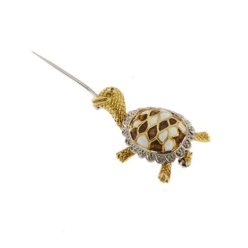 Broche Spilla tortue en or jaune et blanc 18 ct avec diamants 58 Facettes 28598