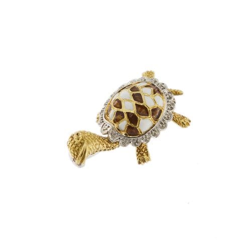 Broche Spilla tortue en or jaune et blanc 18 ct avec diamants 58 Facettes 28598