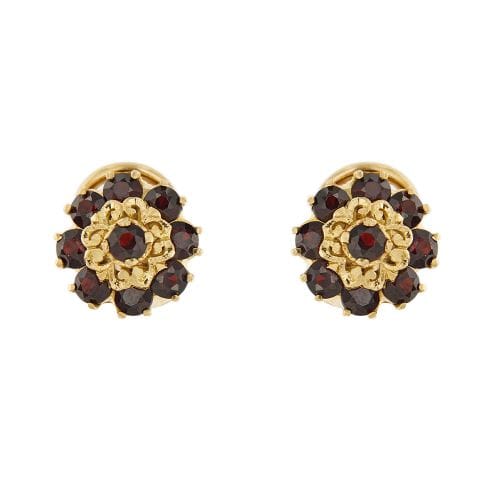 Boucles d'oreilles Boucles d'oreilles puces fleur en or jaune 18 kt et grenats 58 Facettes 28599