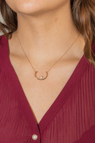 Collier Collier en or rose 18 carats avec perle de culture blanche 58 Facettes 2883061CN