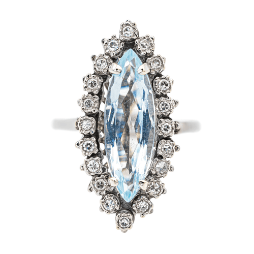 Bague 53 Bague marquise en or blanc avec aigue-marine et diamants 58 Facettes 2905284CN