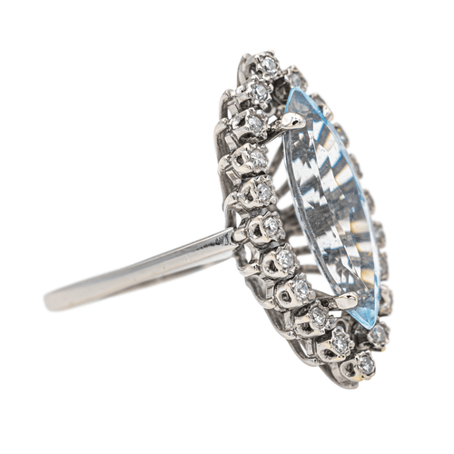 Bague 53 Bague marquise en or blanc avec aigue-marine et diamants 58 Facettes 2905284CN