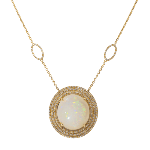 Collier Collier pendentif en or jaune 18 carats avec opale et diamants 58 Facettes 2905292CN