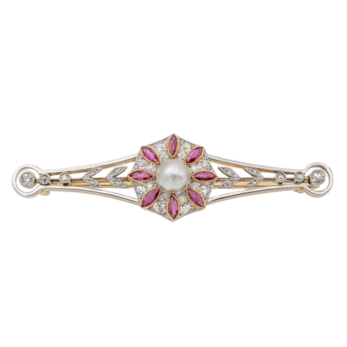 Broche Broche Or jaune Perle mabé, Rubis synthétique, Diamant 58 Facettes 2947709CN