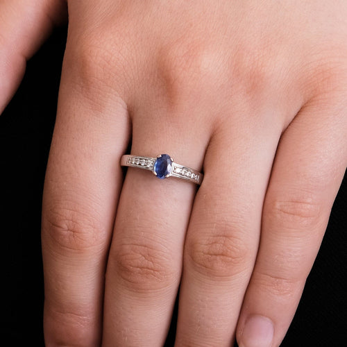 Bague 56 Bague Solitaire Saphir 10 Diamants 58 Facettes DV0209-1