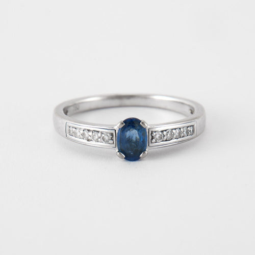 Bague 56 Bague Solitaire Saphir 10 Diamants 58 Facettes DV0209-1