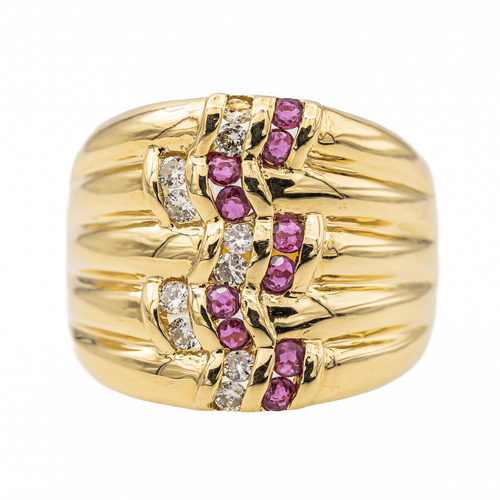 Bague 54 Bague en or jaune 18 carats sertie de rubis et diamants 58 Facettes 2975520CN