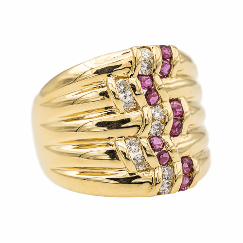 Bague 54 Bague en or jaune 18 carats sertie de rubis et diamants 58 Facettes 2975520CN