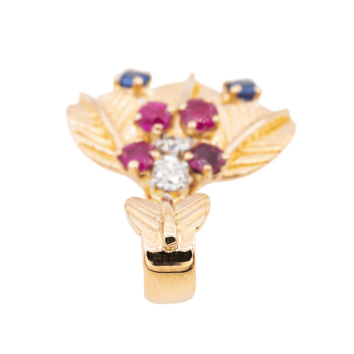 Pendentif Pendentif feuille en or jaune et or rose avec diamants, rubis et saphirs 58 Facettes 2975751CN