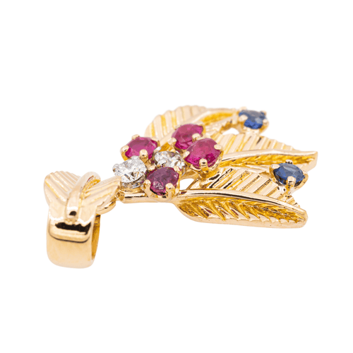 Pendentif Pendentif Feuille Or jaune, Or rose Diamant, Rubis, Saphir 58 Facettes 2975751CN