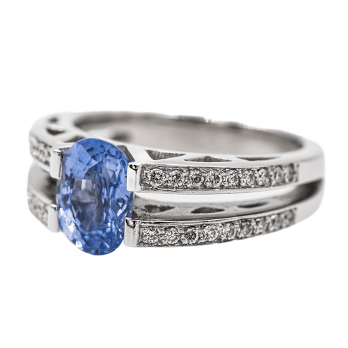 Bague 51 Bague solitaire en or blanc avec saphir et diamants 58 Facettes 2975753CN