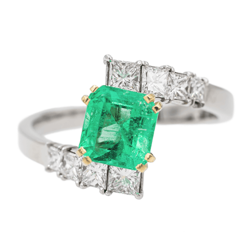 Bague 60 Bague en or blanc et jaune 18 carats avec émeraude et diamants 58 Facettes 2999638CN